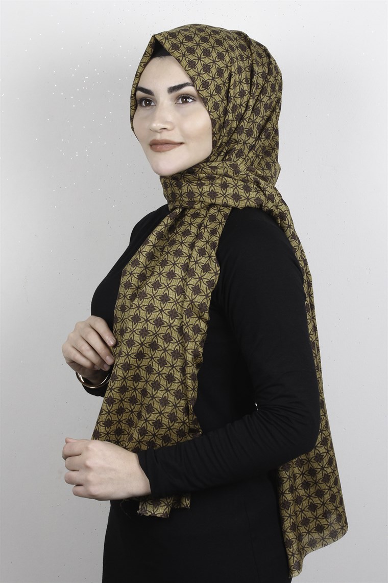 Pamuklu Desenli Şal 5759-2 Hardal