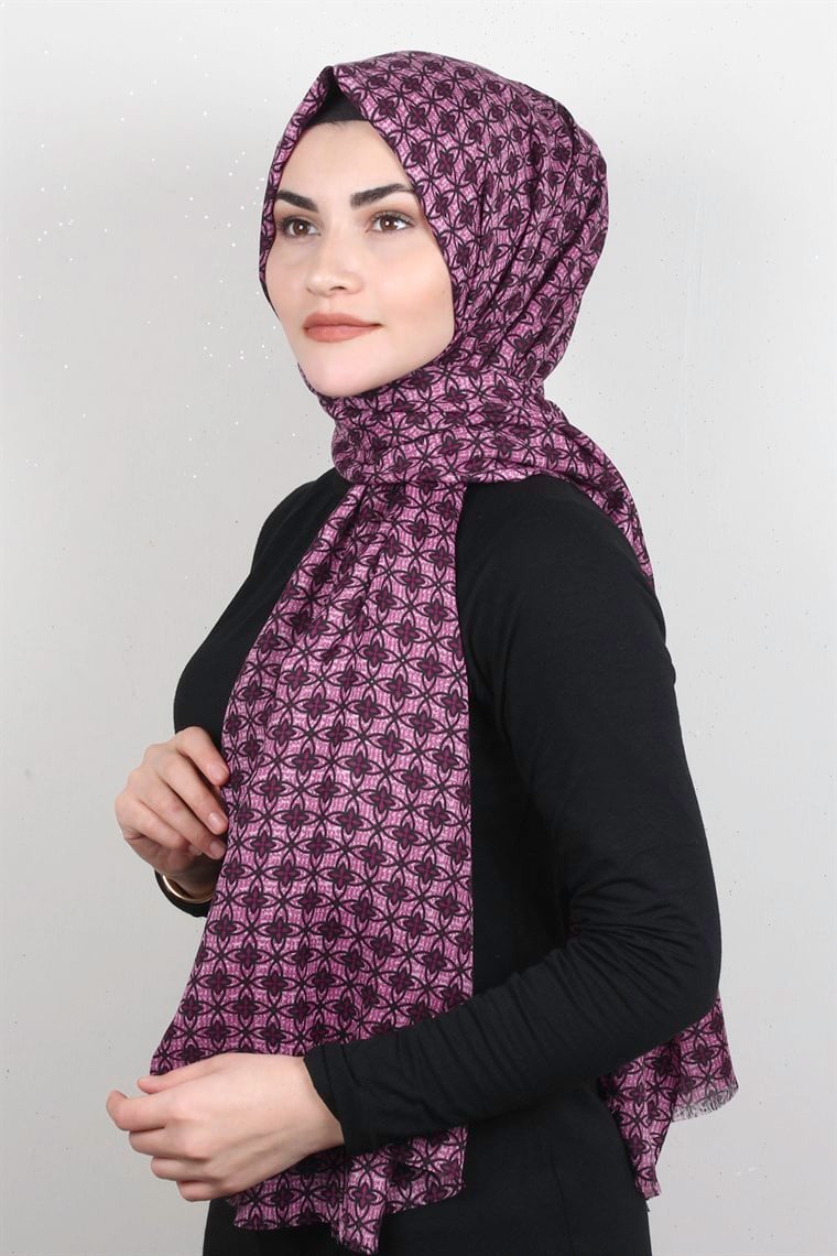 Pamuklu Desenli Şal 5759-4 Pembe