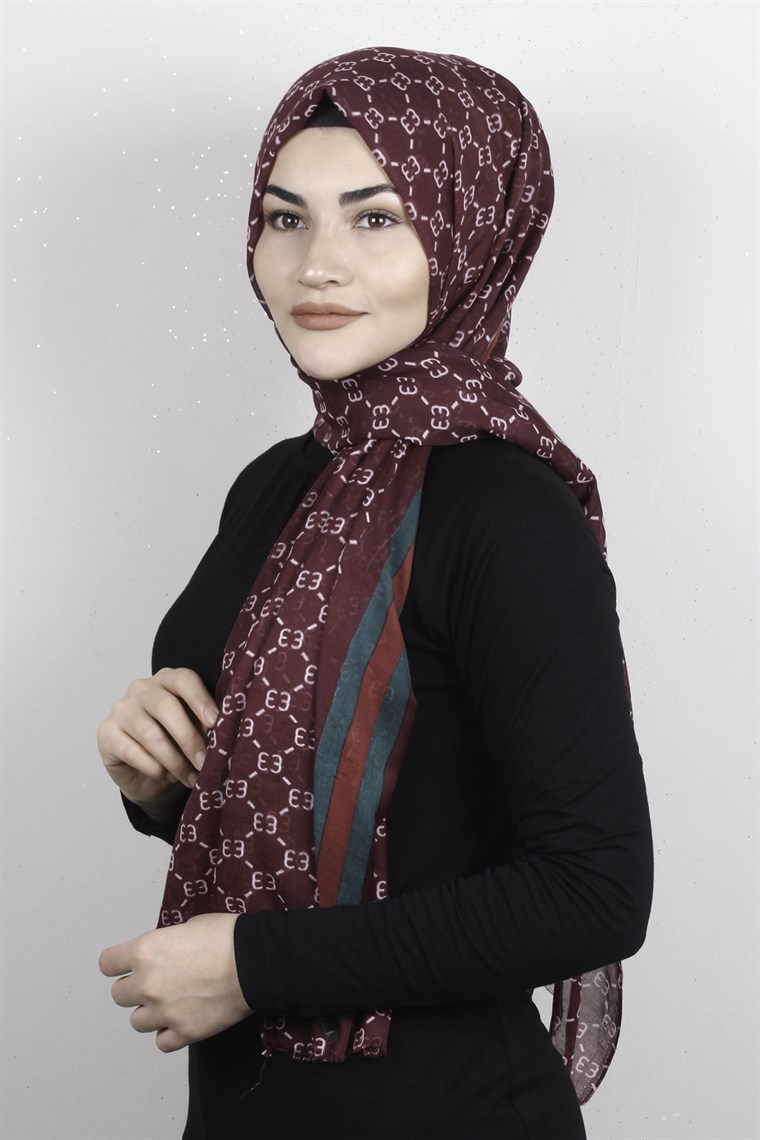 Pamuklu Desenli Şal 5760-3 Bordo