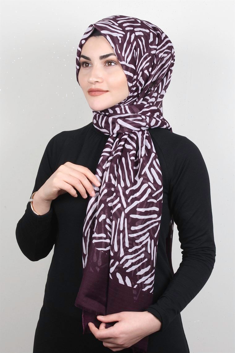 Pamuklu Desenli Şal 5761-2 Mor