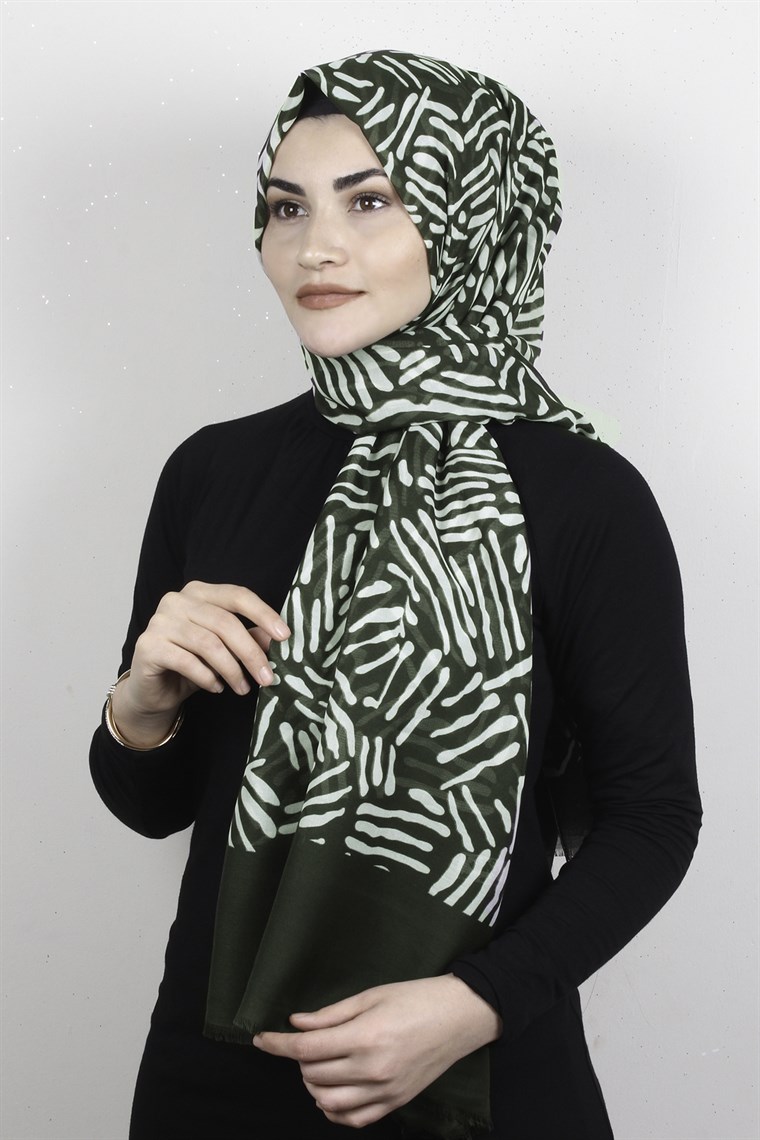 Pamuklu Desenli Şal 5761-3 Haki