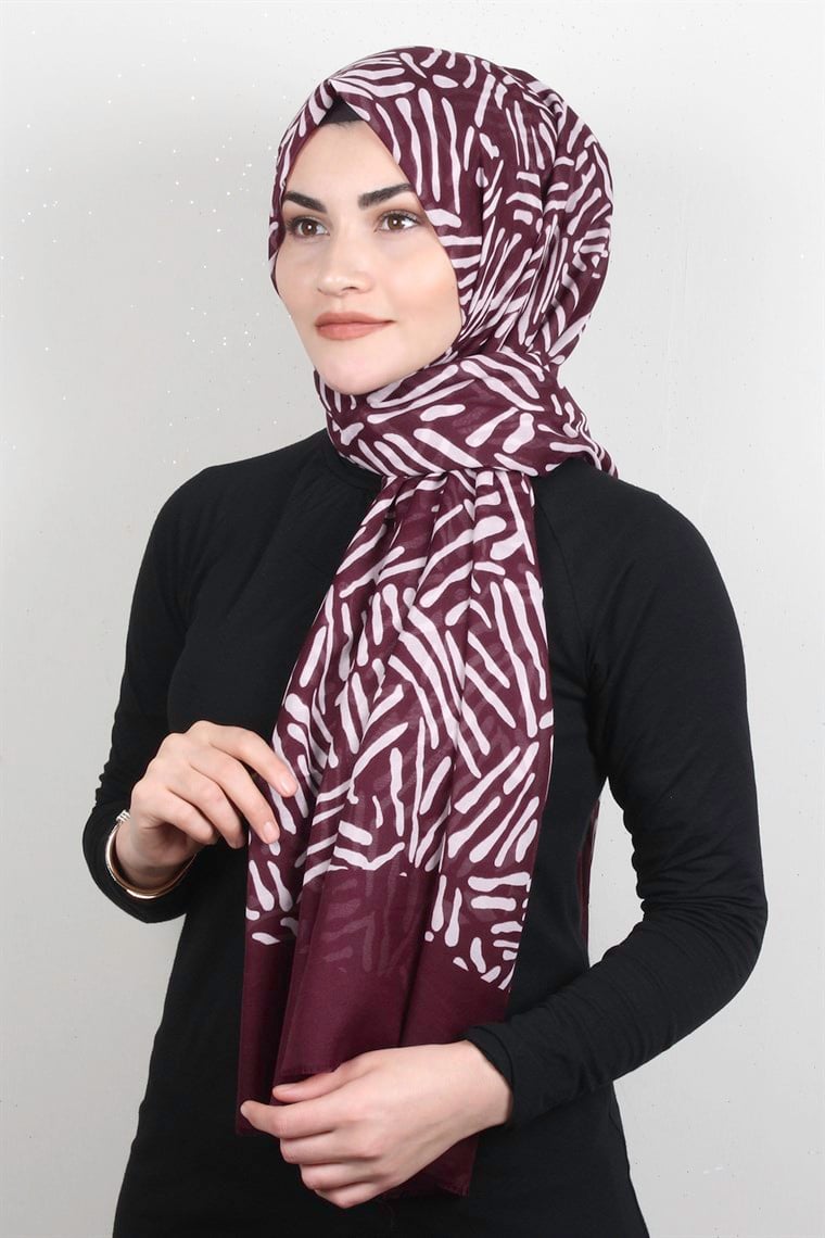 Pamuklu Desenli Şal 5761-4 Bordo