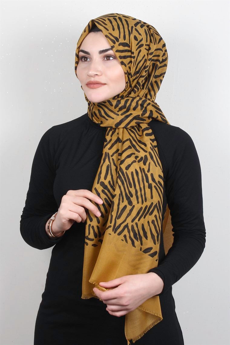 Pamuklu Desenli Şal 5761-5 Hardal