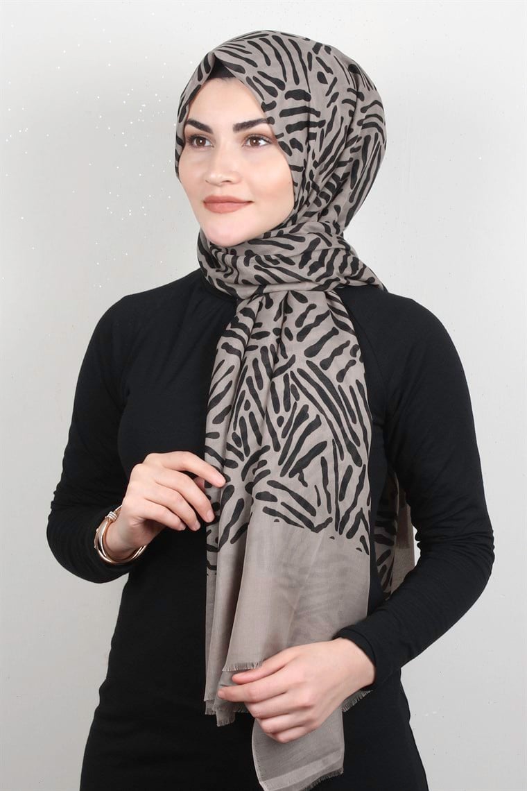 Pamuklu Desenli Şal 5761-6 Vizon