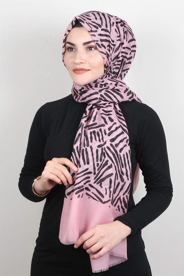 Pamuklu Desenli Şal 5761-7 Pudra