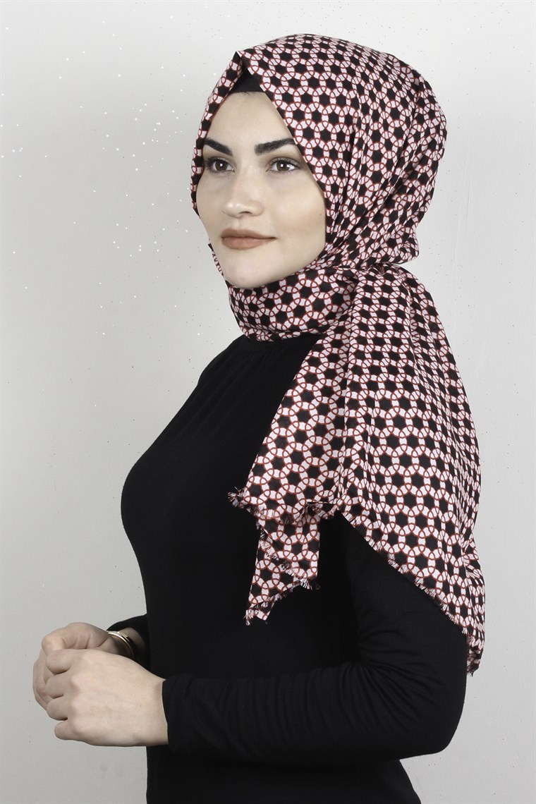 Pamuklu Desenli Şal 5762-4 Siyah-Kırmızı