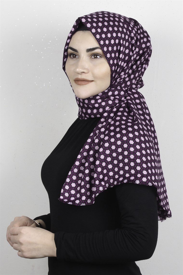 Pamuklu Desenli Şal 5762-8 Mürdüm
