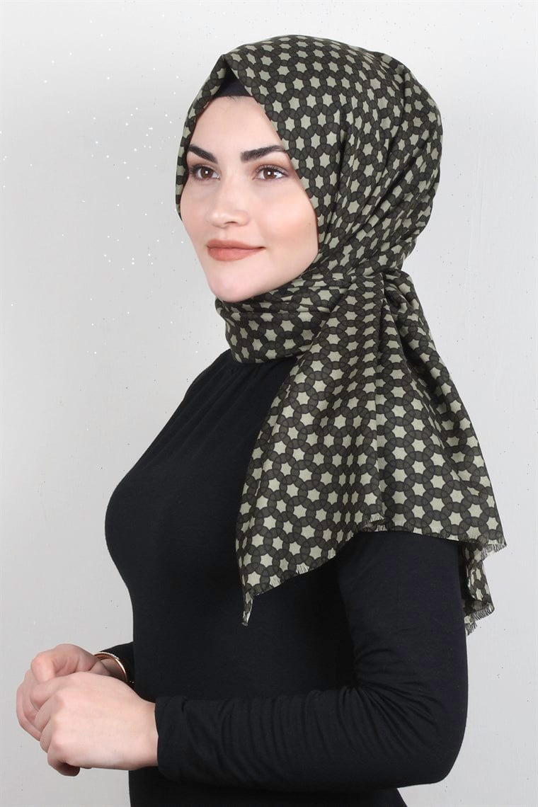 Pamuklu Desenli Şal 5762-9 Haki