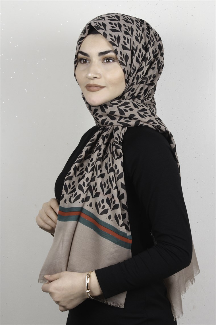 Pamuklu Desenli Şal 5763-4 Haki