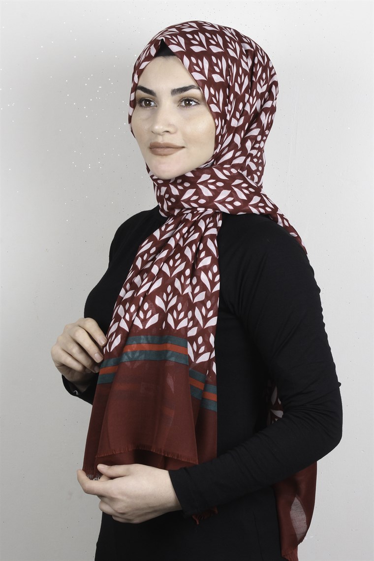 Pamuklu Desenli Şal 5763-6 Bordo