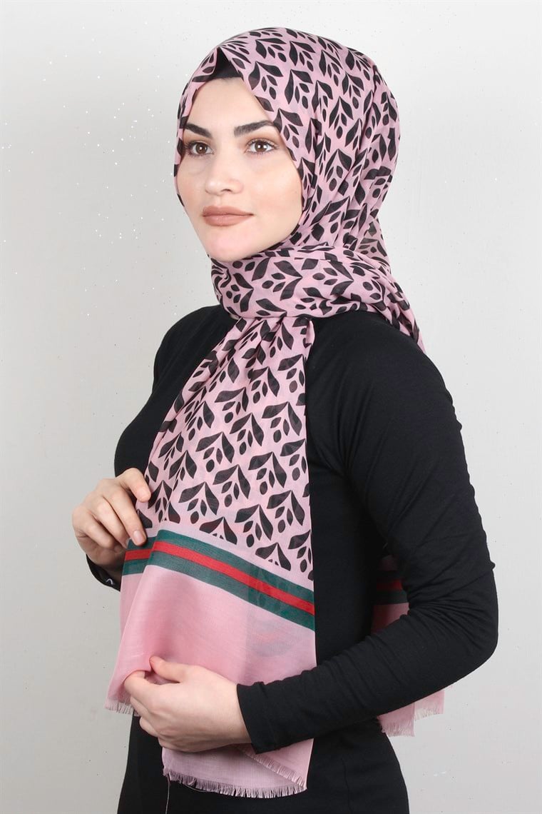 Pamuklu Desenli Şal 5763-7 Pudra