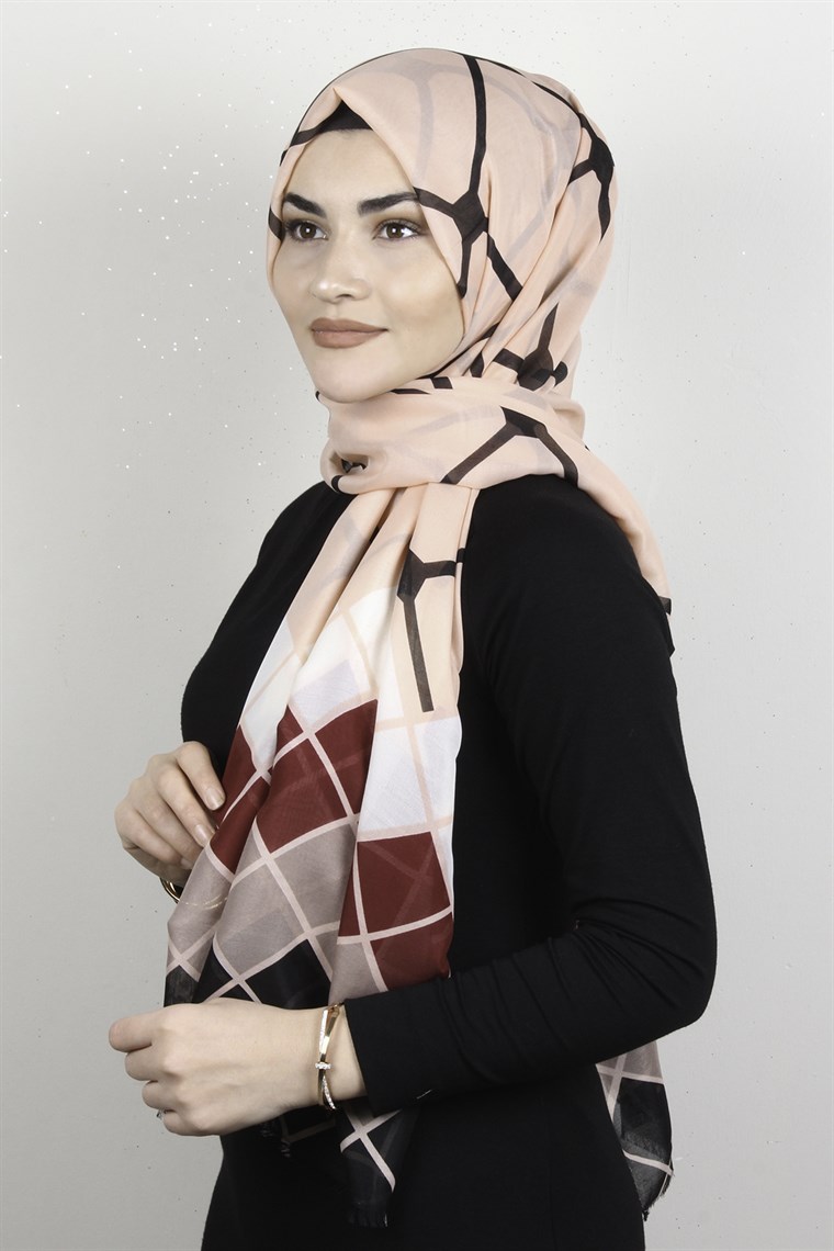 Pamuklu Desenli Şal 5765-3 Somon