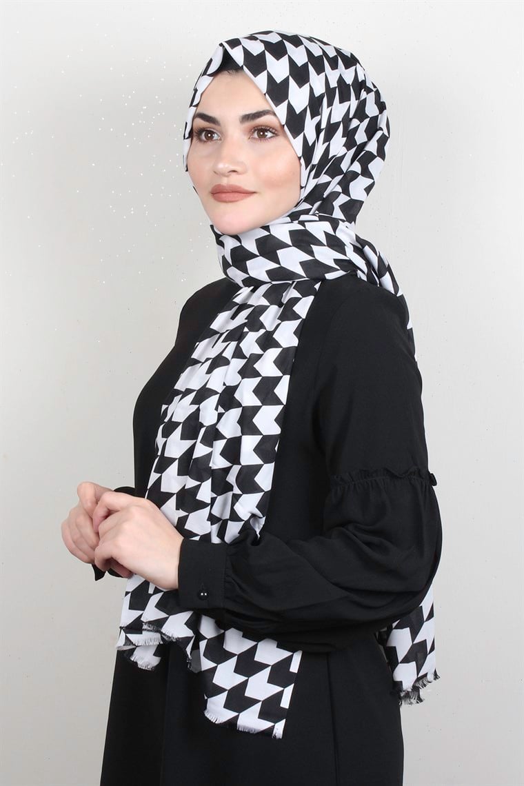 Pamuklu Desenli Şal 5766-1 Siyah