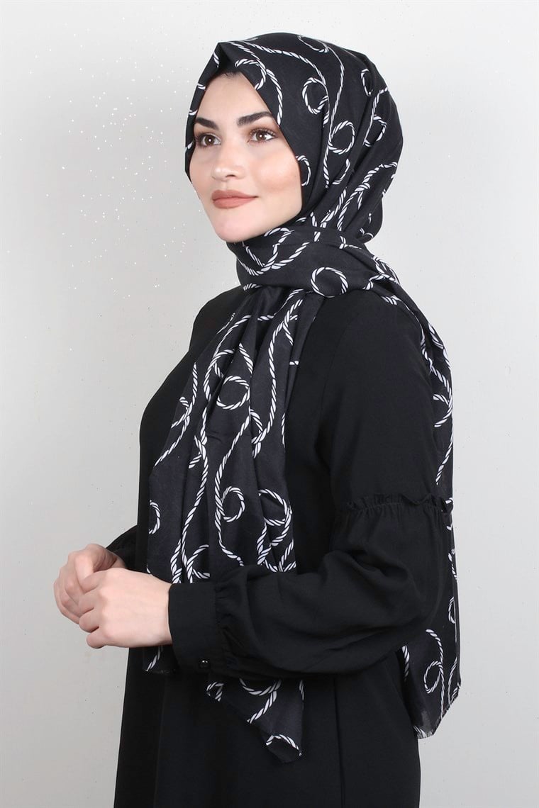 Pamuklu Desenli Şal 5766-11 Sİyah