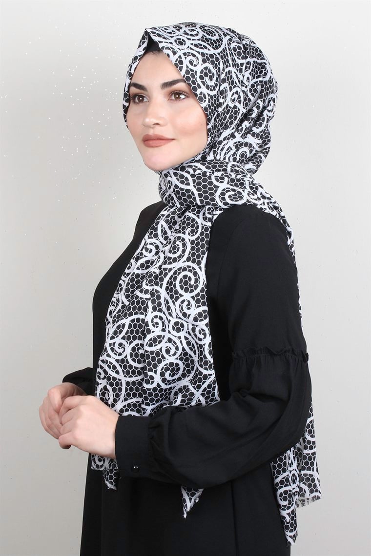 Pamuklu Desenli Şal 5766-12 Siyah