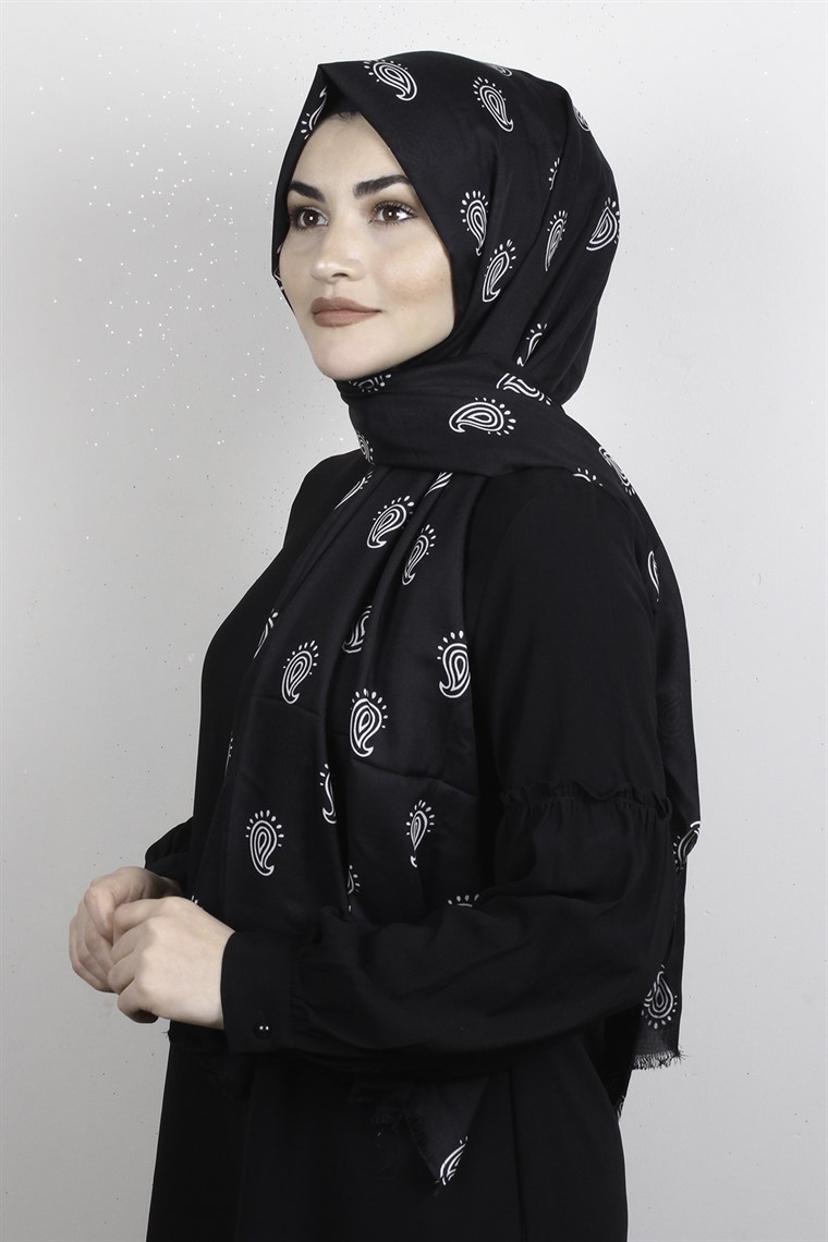 Pamuklu Desenli Şal 5766-13 Siyah