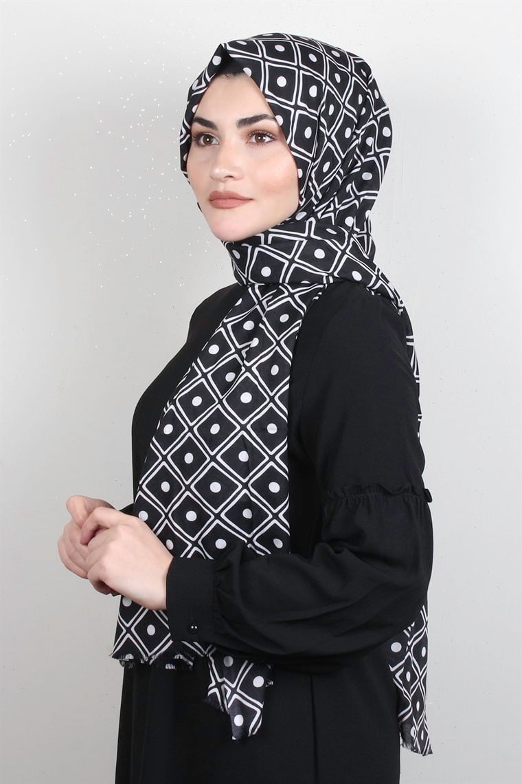 Pamuklu Desenli Şal 5766-4 Siyah