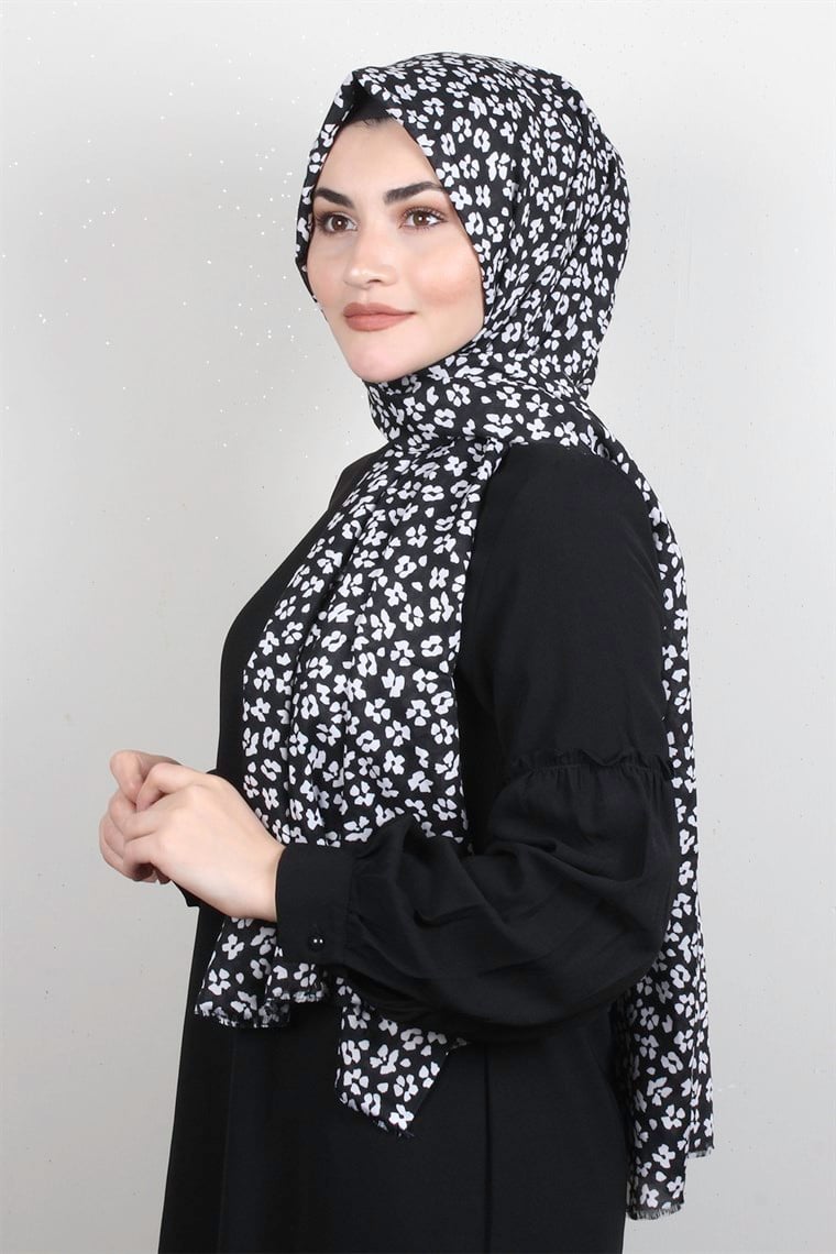 Pamuklu Desenli Şal 5766-5 Siyah