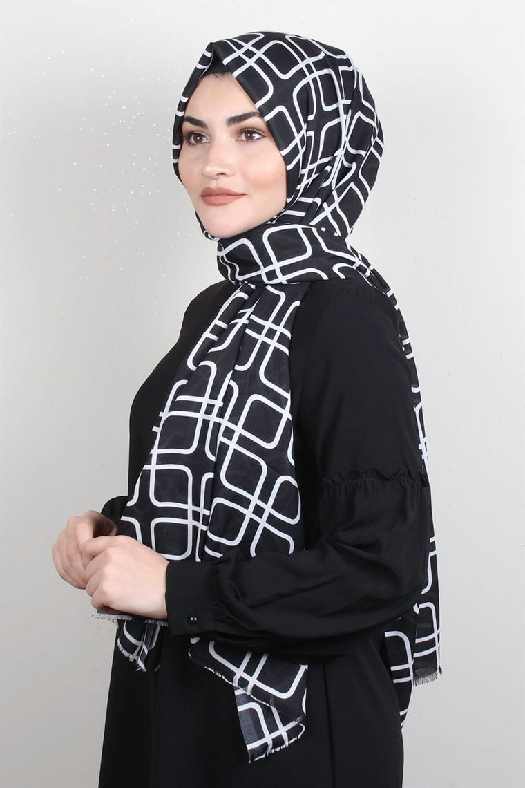Pamuklu Desenli Şal 5766-6 Siyah