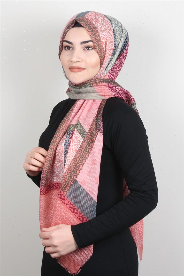 Pamuklu Desenli Şal 5772-1 Pembe