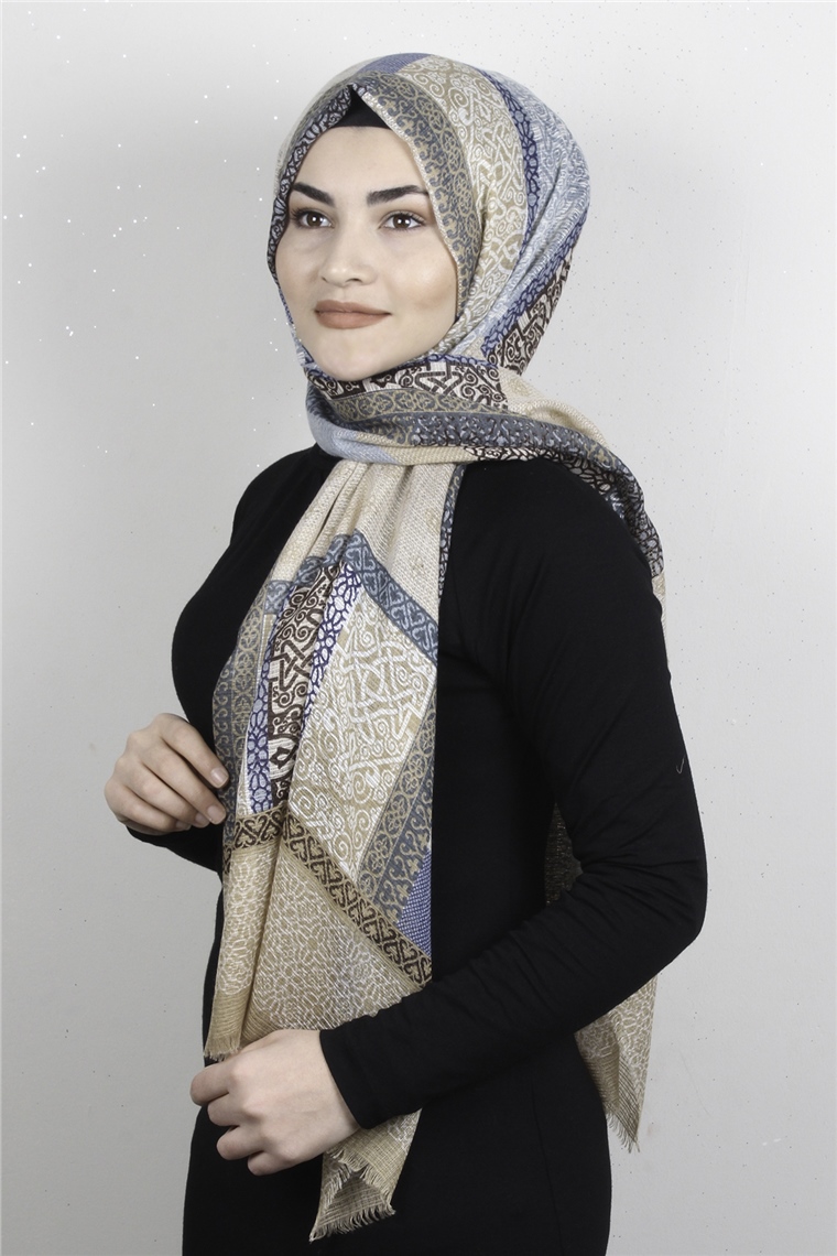 Pamuklu Desenli Şal 5772-2 Bej