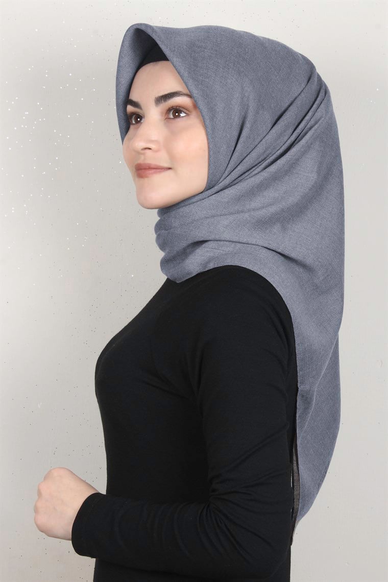 Pamuklu Düz Eşarp 3512-1 Koyu Gri