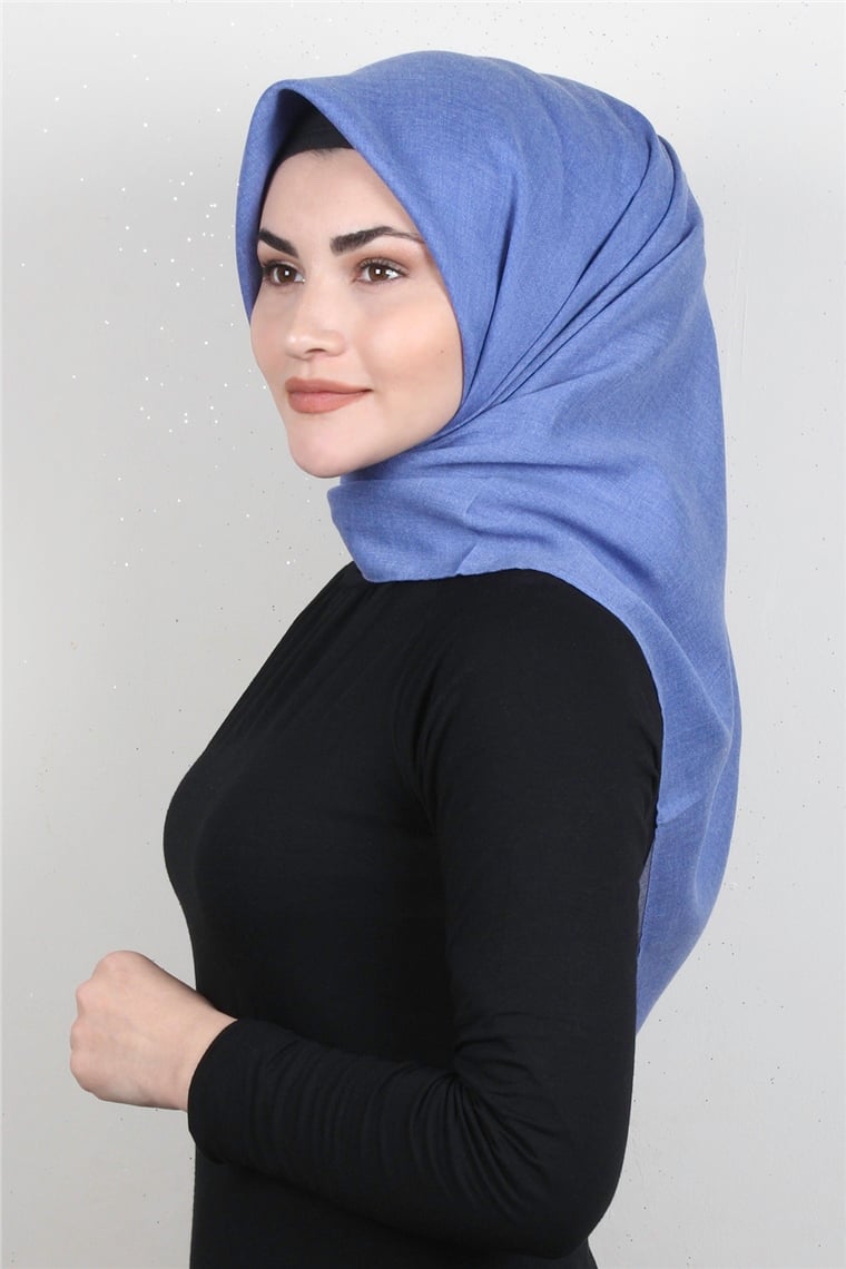 Pamuklu Düz Eşarp 3512-7 Mavi