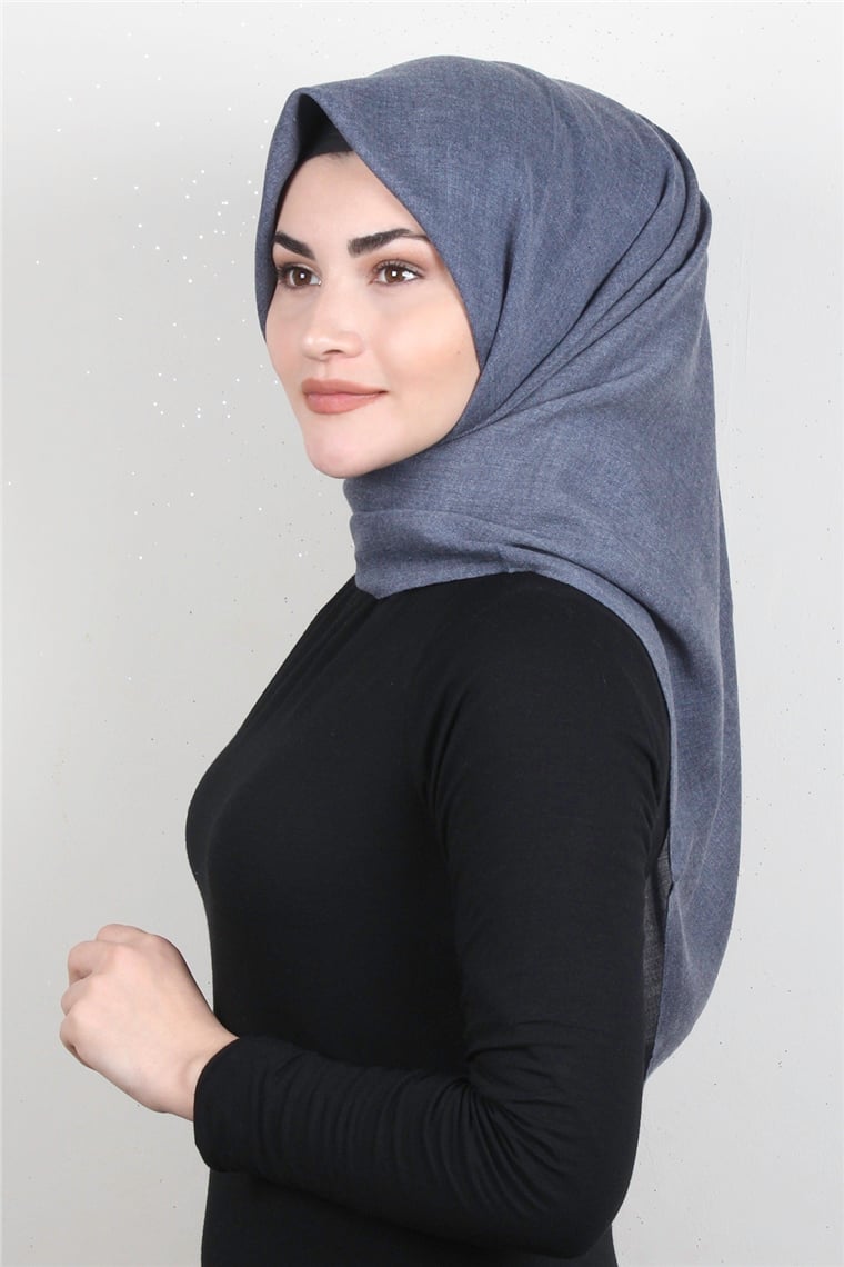 Pamuklu Düz Eşarp 3512-9 Kot Mavi