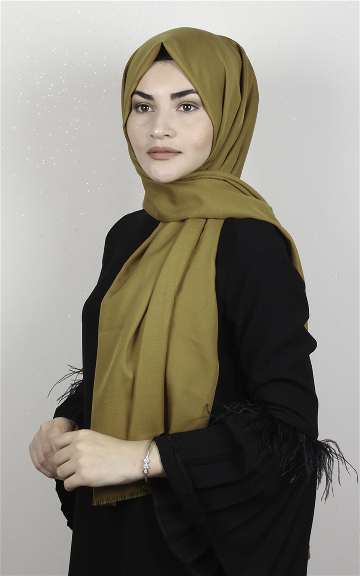 Pamuklu Düz Şal 2803-1 Hardal