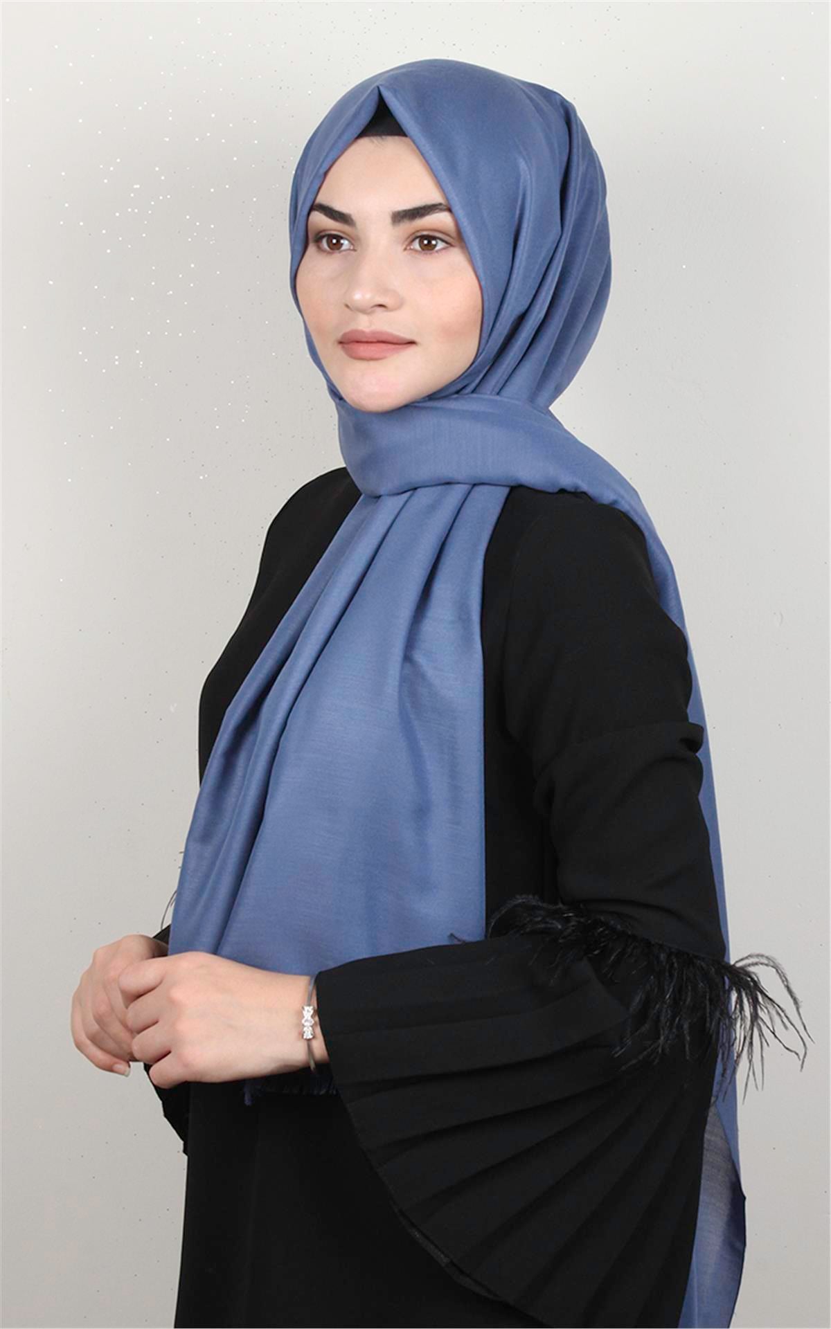 Pamuklu Düz Şal 2803-26 İndigo