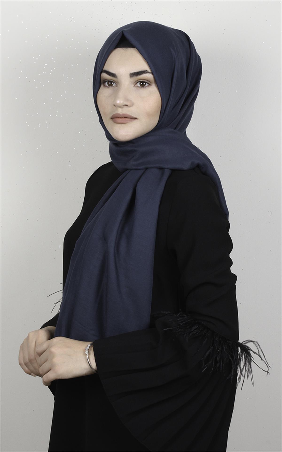 Pamuklu Düz Şal 2803-8 Lacivert