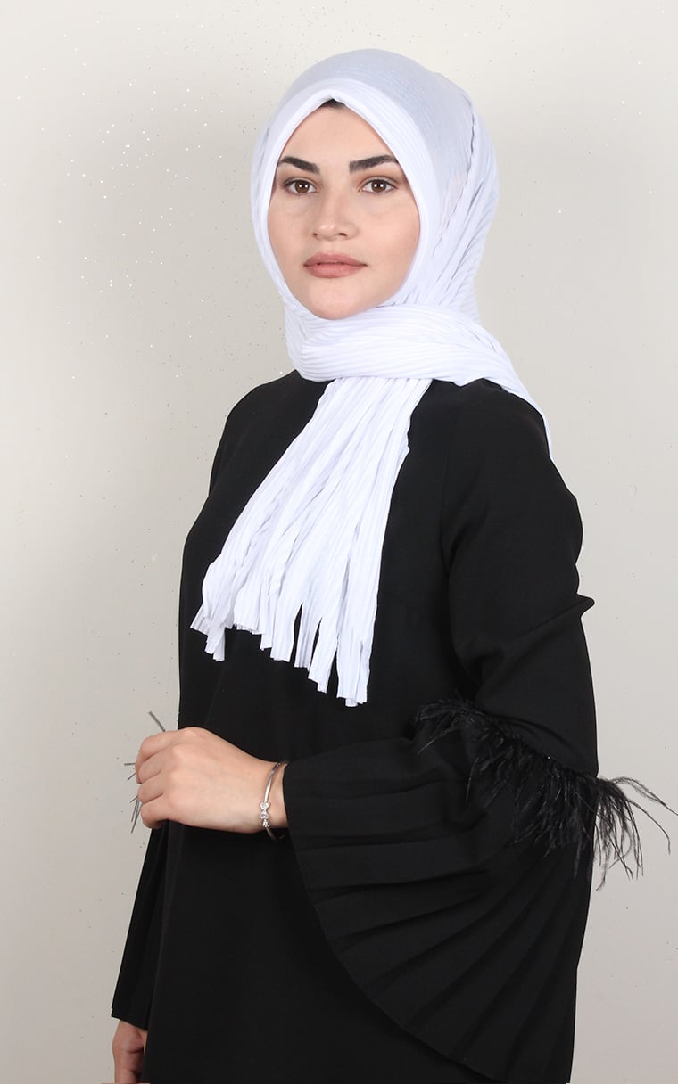 Pamuklu Hazır Şal 1589-34 Beyaz