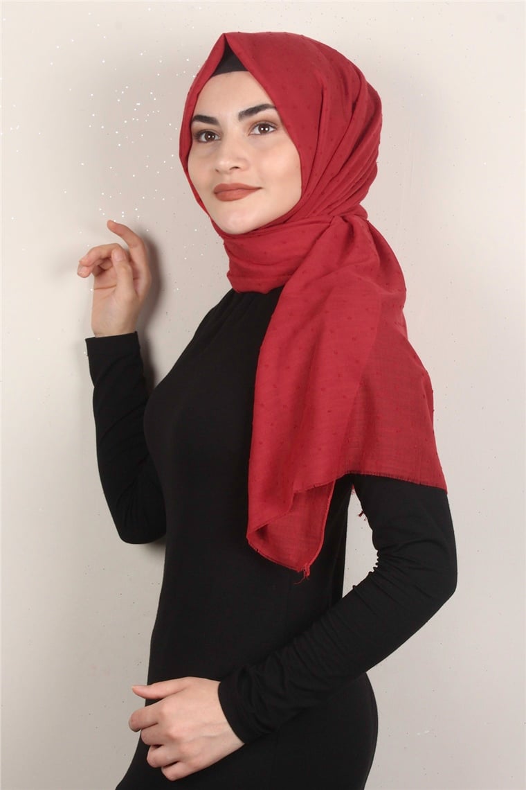 Pamuklu Pıt Pıt Şal 3092-30 Kırmızı