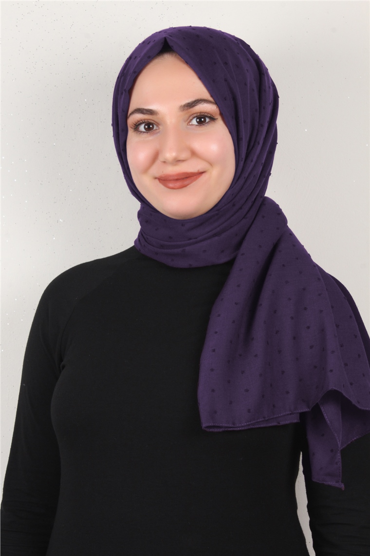 Pamuklu Pıt Pıt Şal 3092-34 Patlıcan Moru