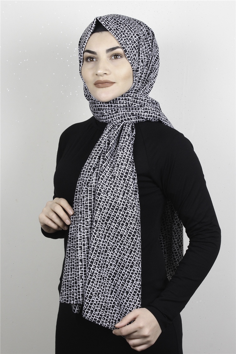 Pamuklu Siyah Beyaz Şal 7890-3