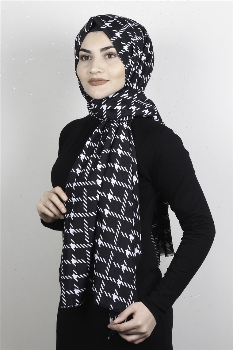 Pamuklu Siyah Beyaz Şal 7890-5