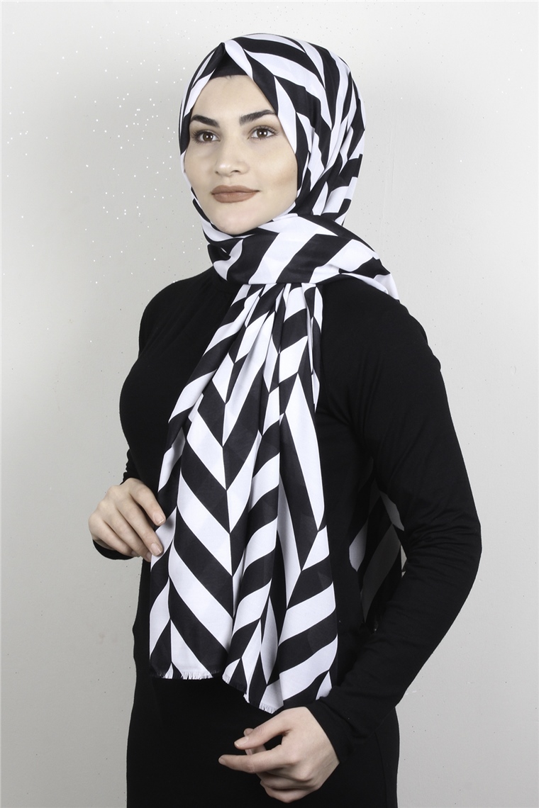 Pamuklu Siyah Beyaz Şal 7890-7