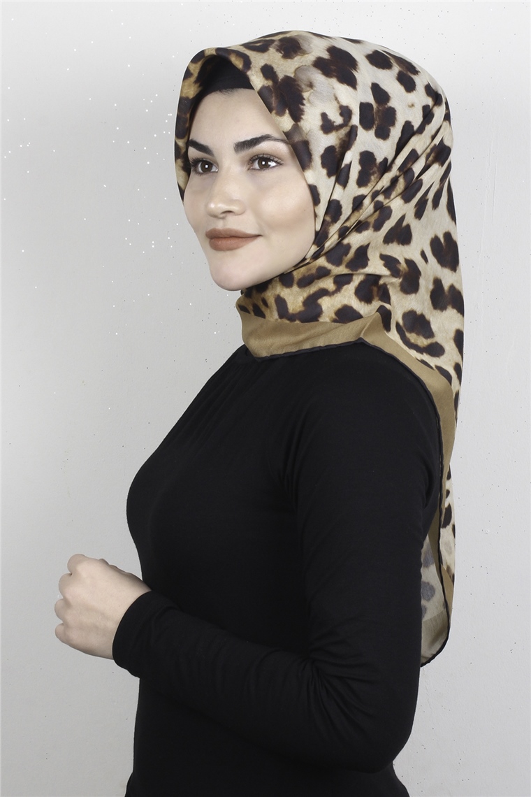 Pamuklu Soft Eşarp 3326-11 Leopar Bal Köpüğü