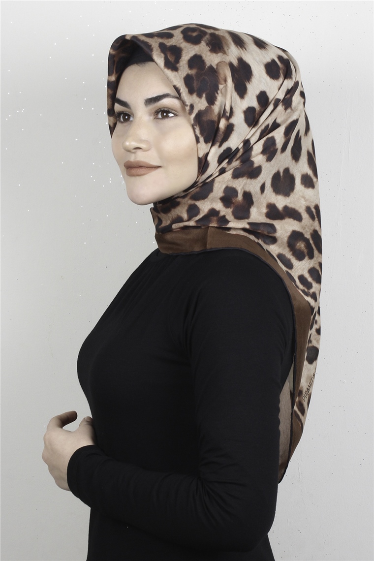 Pamuklu Soft Eşarp 3326-3 Leopar Kahverengi