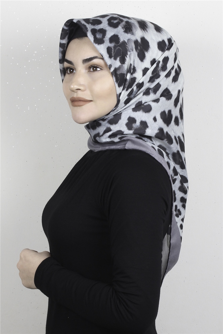 Pamuklu Soft Eşarp 3326-4 Leopar Gri