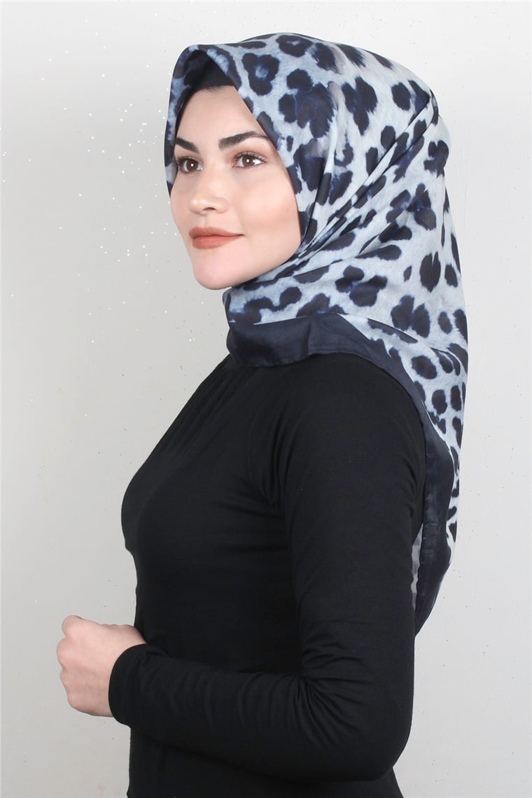 Pamuklu Soft Eşarp 3326-6 Leopar Lacivert