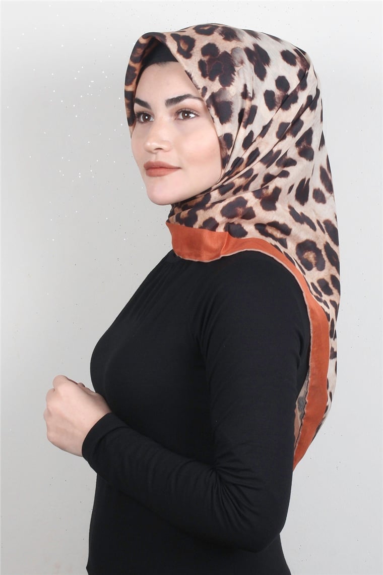 Pamuklu Soft Eşarp 3326-9 Leopar Turuncu