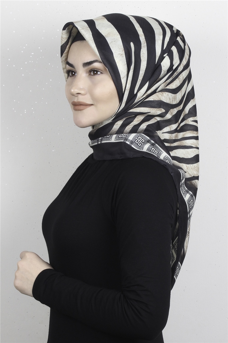 Pamuklu Soft Eşarp 3328-3 Zebra Siyah