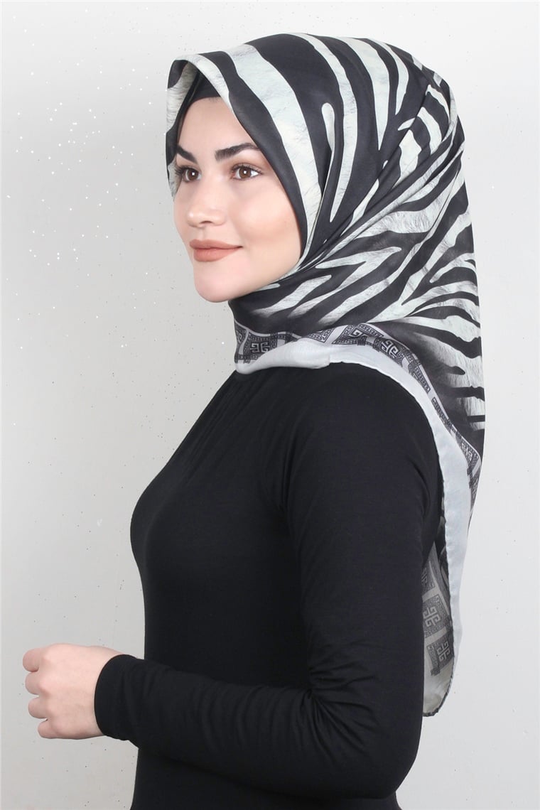 Pamuklu Soft Eşarp 3328-6 Zebra Gri