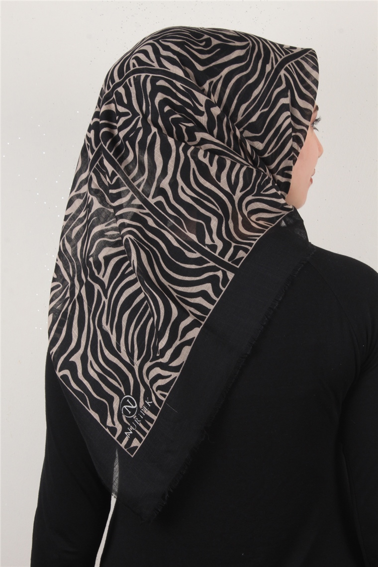 Pamuklu Trend Eşarp 9802-10 Siyah-Bej