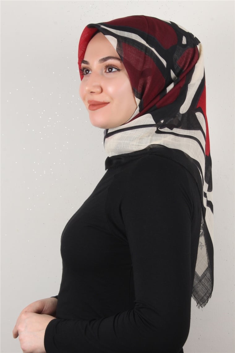 Pamuklu Trend Eşarp 9900-2 Siyah-Kırmızı