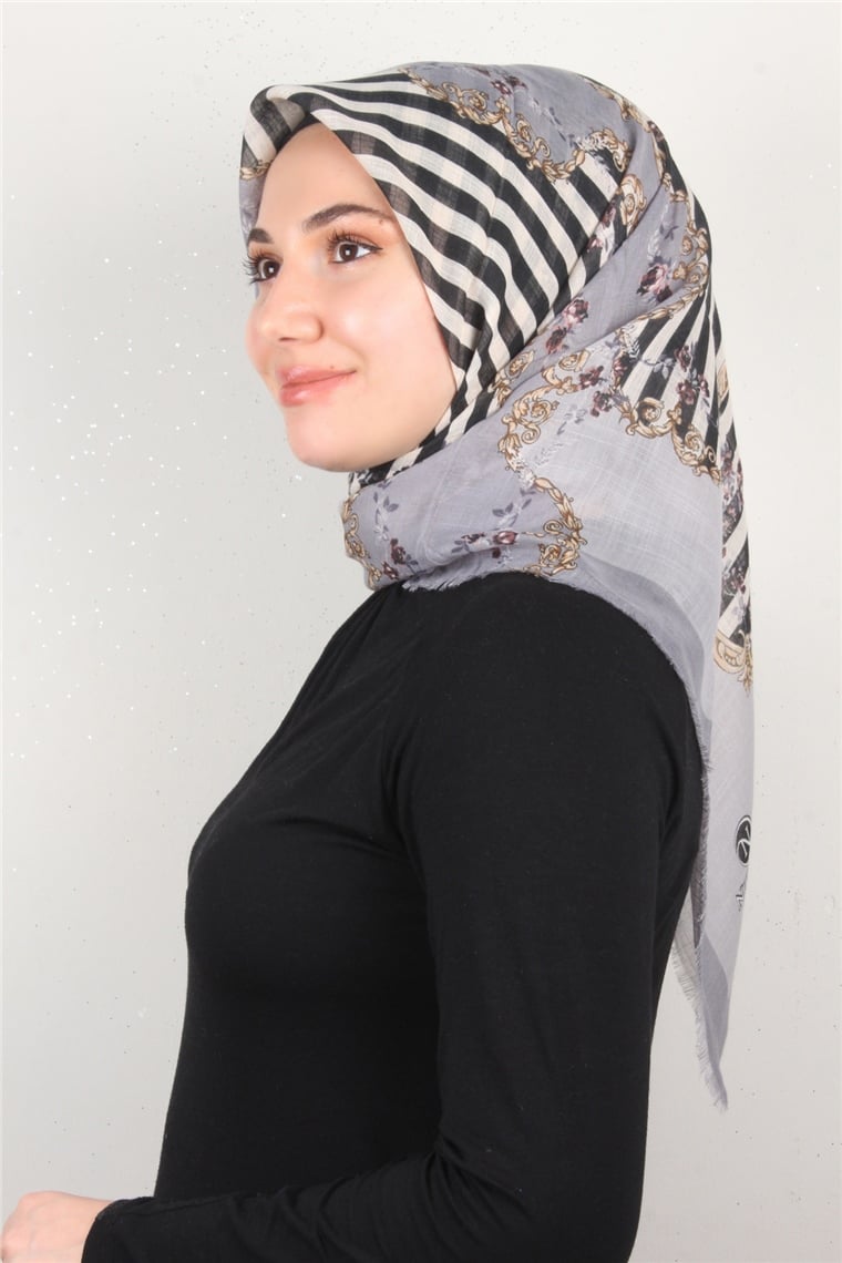 Pamuklu Trend Eşarp 9904-8 Gri