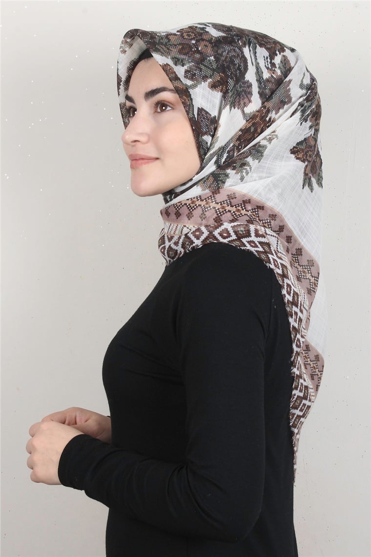 Pamuklu Trend Eşarp 9907-3 Ekru