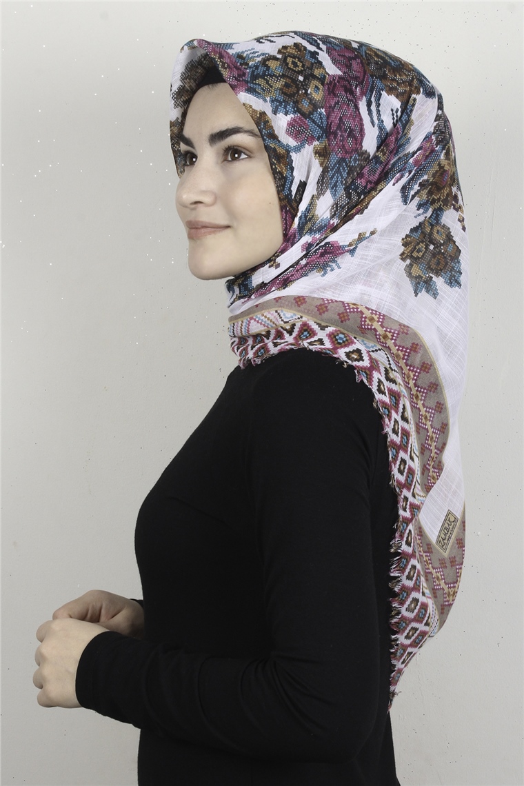 Pamuklu Trend Eşarp 9907-7 Beyaz