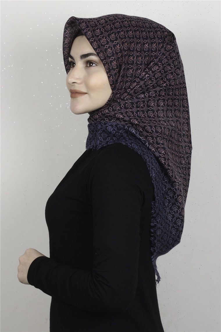 Pamuklu Trend Eşarp 9917-2 Lacivert-Pudra